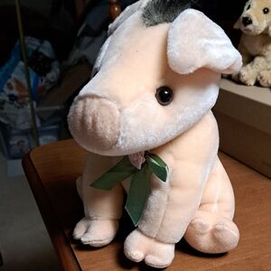 Plush Pink Pig Stuffed Animal with Green Ribbon Accent/ BUNDLE ONLY